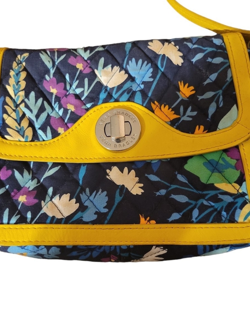 Vera Bradley Yellow Trim Quilted Floral Crossbody Bag